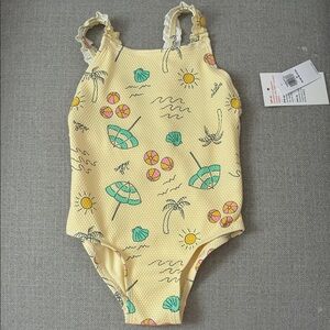 Yellow Kids Swim One Piece with Fun Print